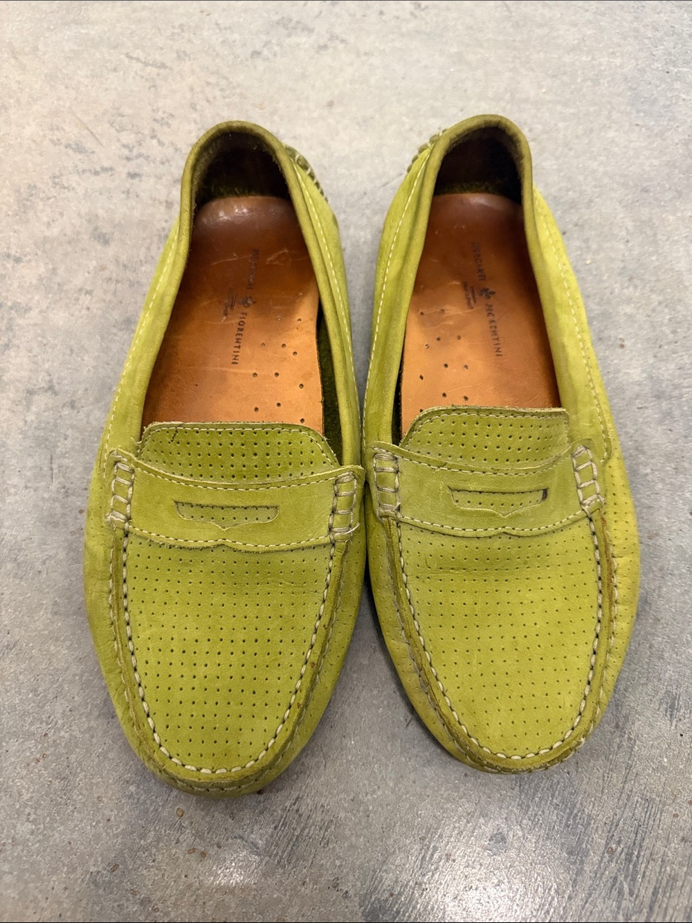 Mercanti Fiorentini Lime Green Suede Penny Loafers
